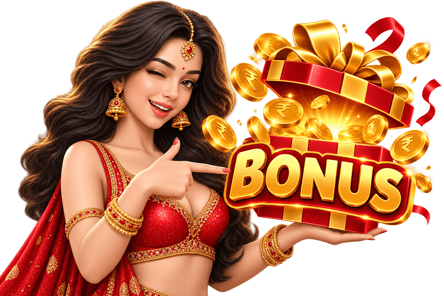 BONU1 promotional character holding a bonus gift
