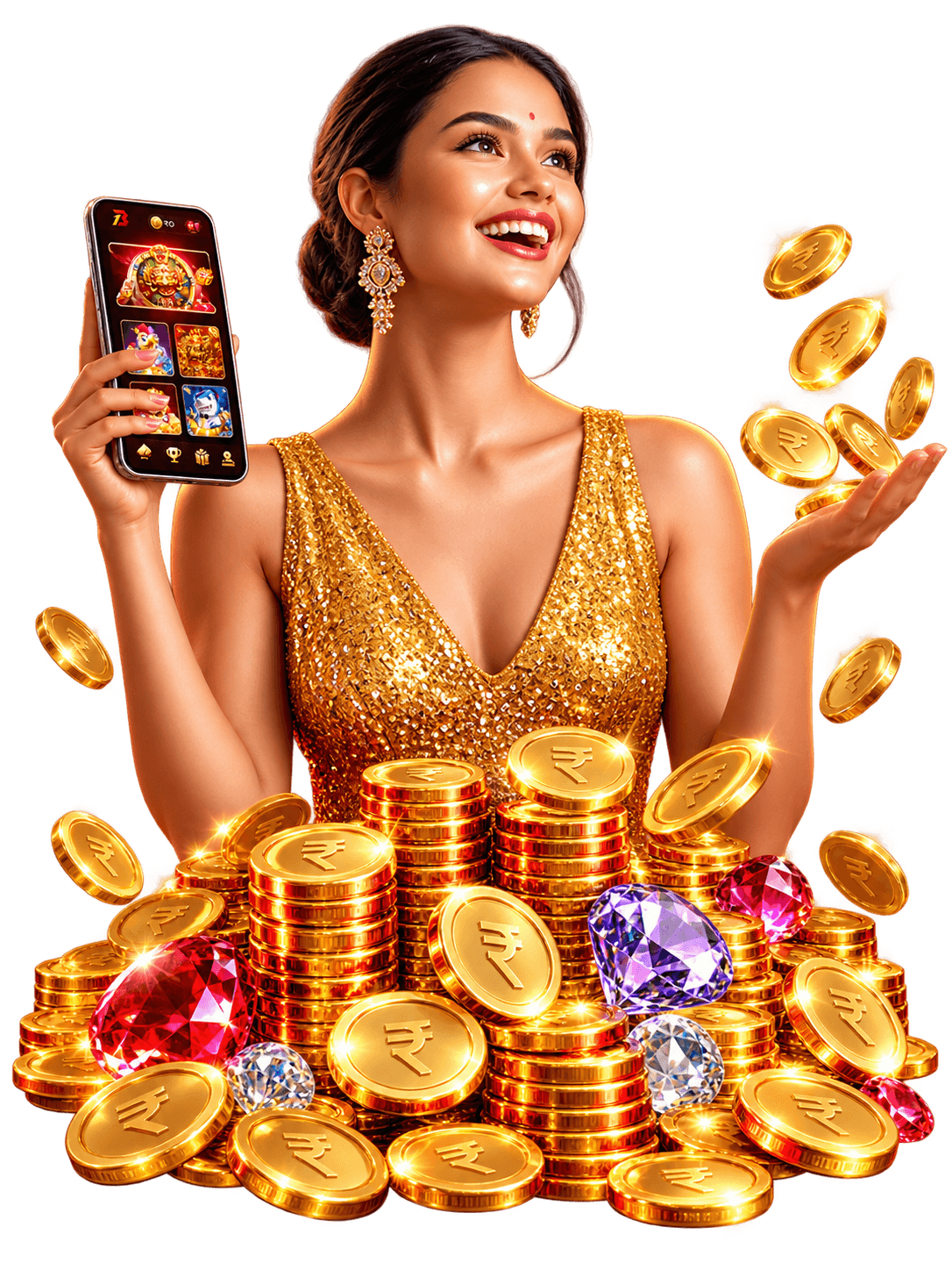 BONU1 player celebrating with a phone and golden coins